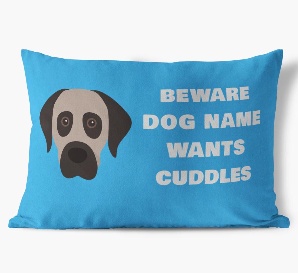 Beware of Cuddles: Personalized {breedFullName} Soft Touch Pillow