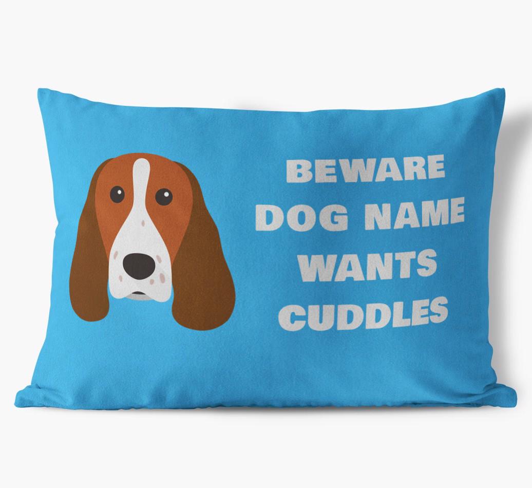 Beware of Cuddles: Personalized {breedFullName} Soft Touch Pillow