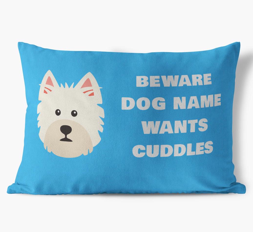 Beware of Cuddles: Personalized {breedFullName} Soft Touch Pillow