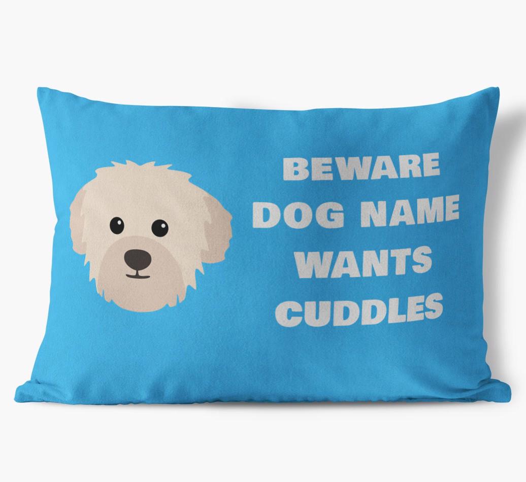 Beware of Cuddles: Personalized {breedFullName} Soft Touch Pillow