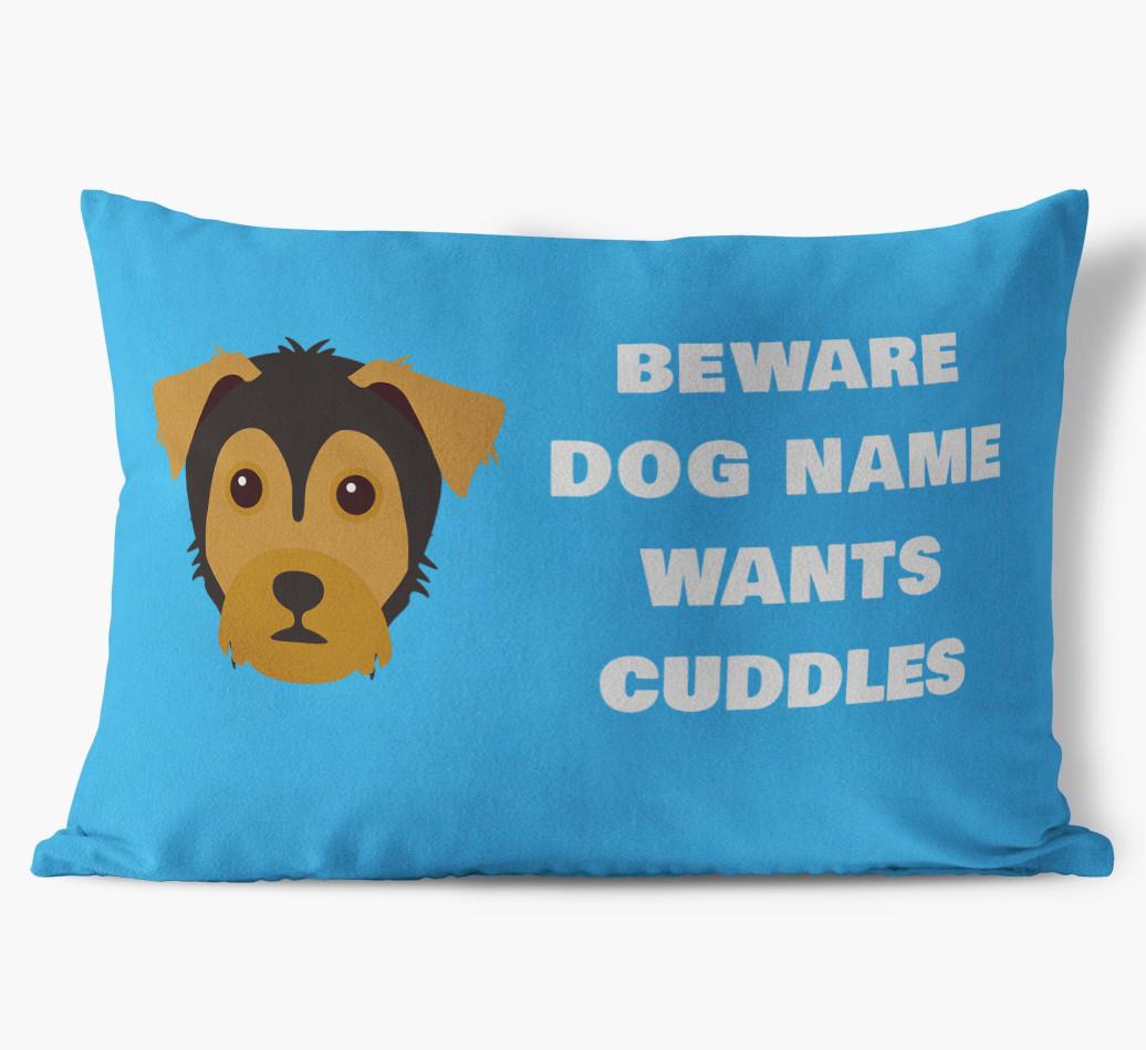 Beware of Cuddles: Personalized {breedFullName} Soft Touch Pillow