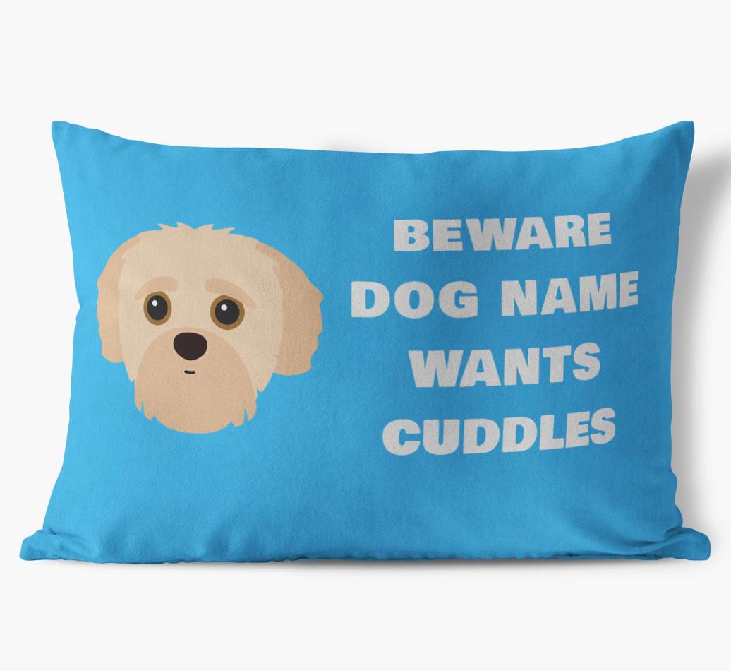 Beware of Cuddles: Personalized {breedFullName} Soft Touch Pillow