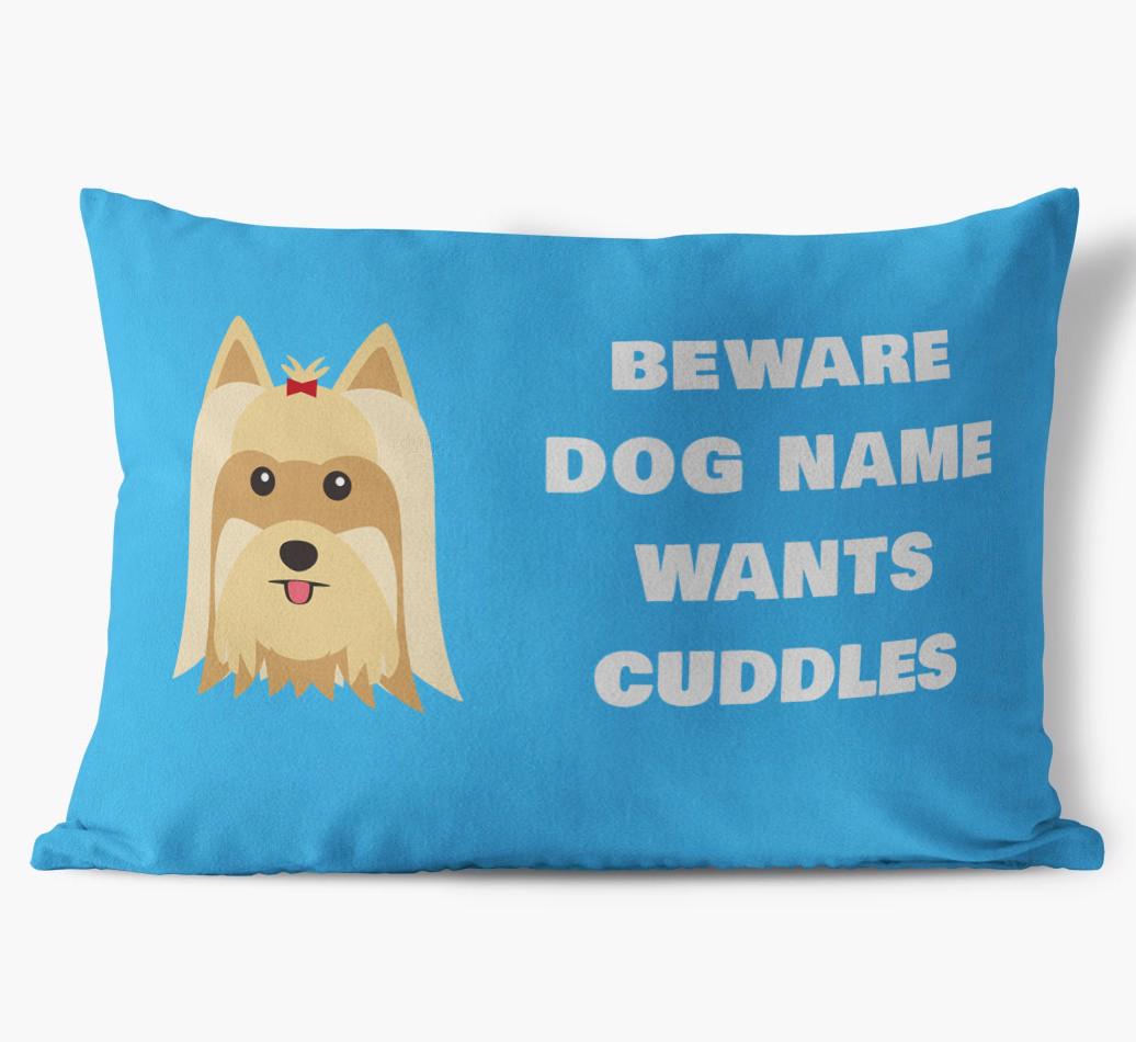 Beware of Cuddles: Personalized {breedFullName} Soft Touch Pillow