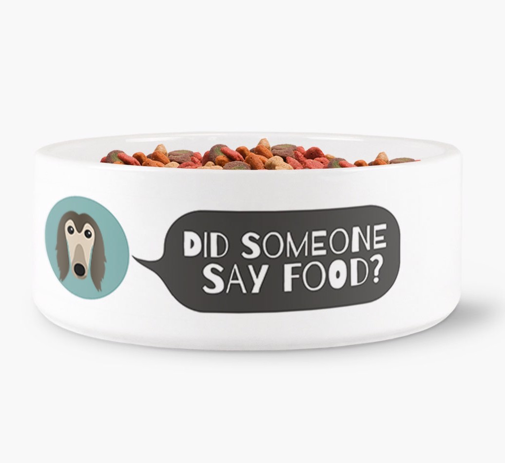 'Did someone say food?' Dog Bowl for your {breedFullName}