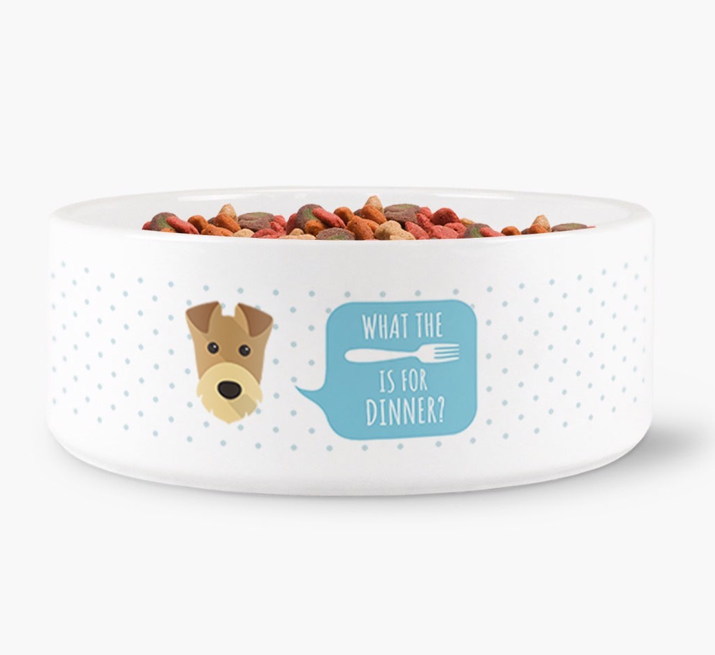 'What's for dinner?' Dog Bowl for your {breedFullName}