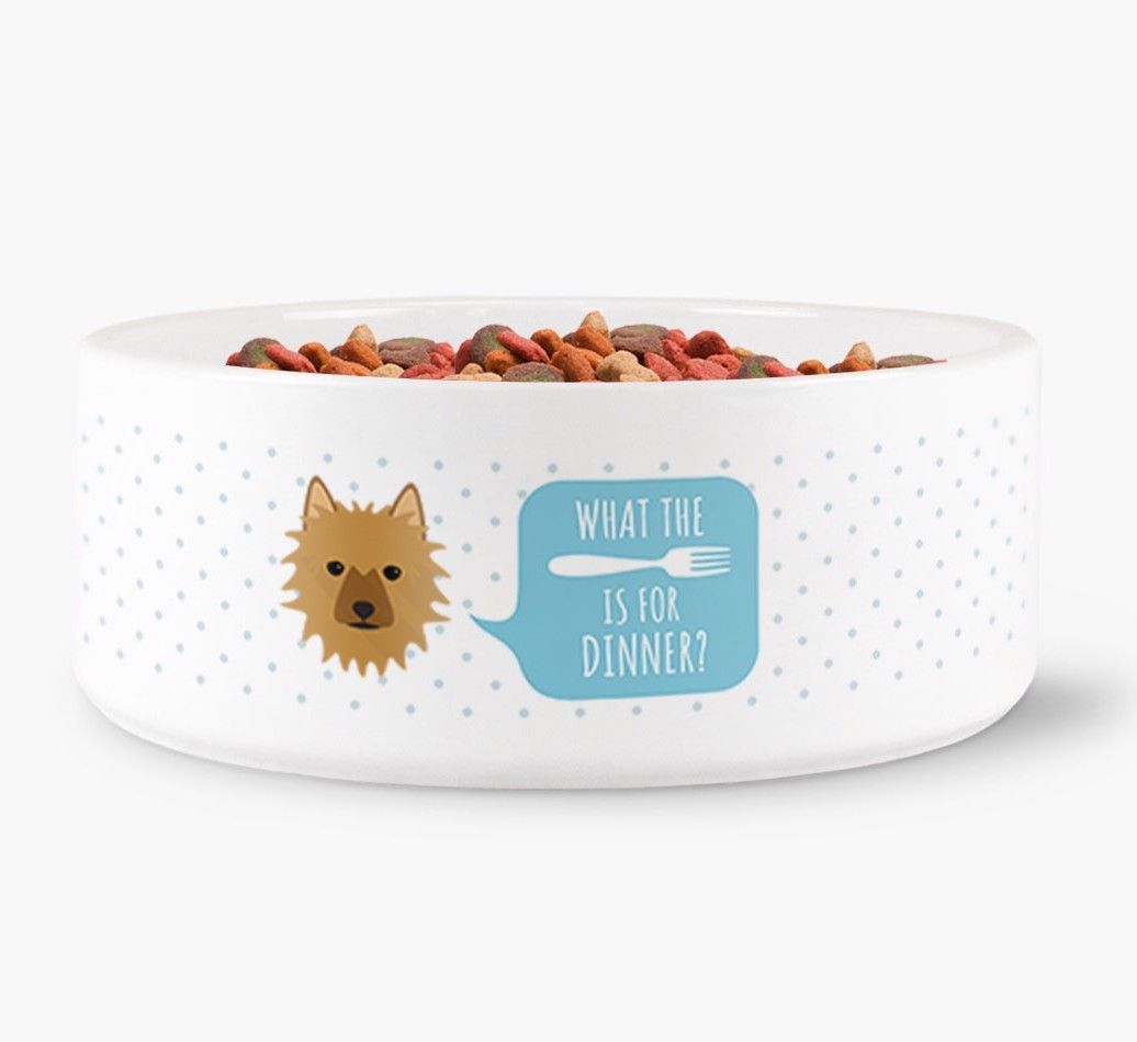 'What's for dinner?' Dog Bowl for your {breedFullName}