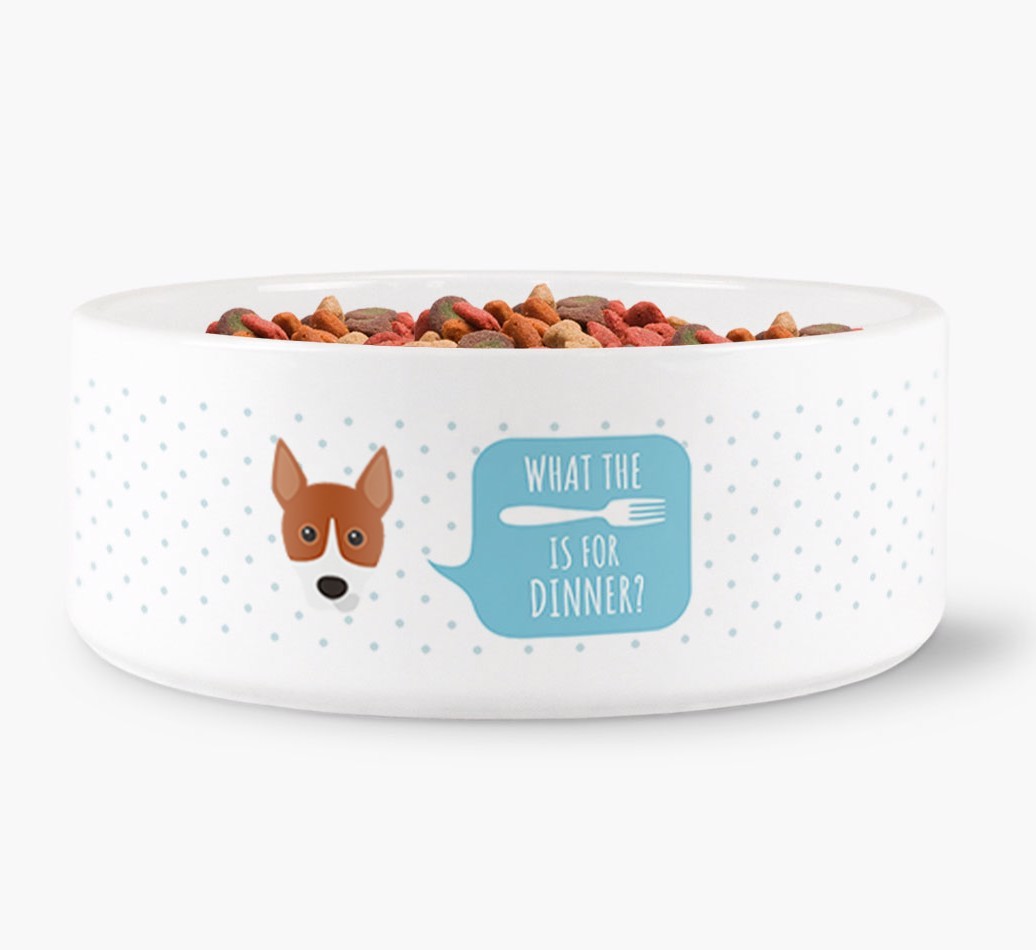 'What's for dinner?' Dog Bowl for your {breedFullName}