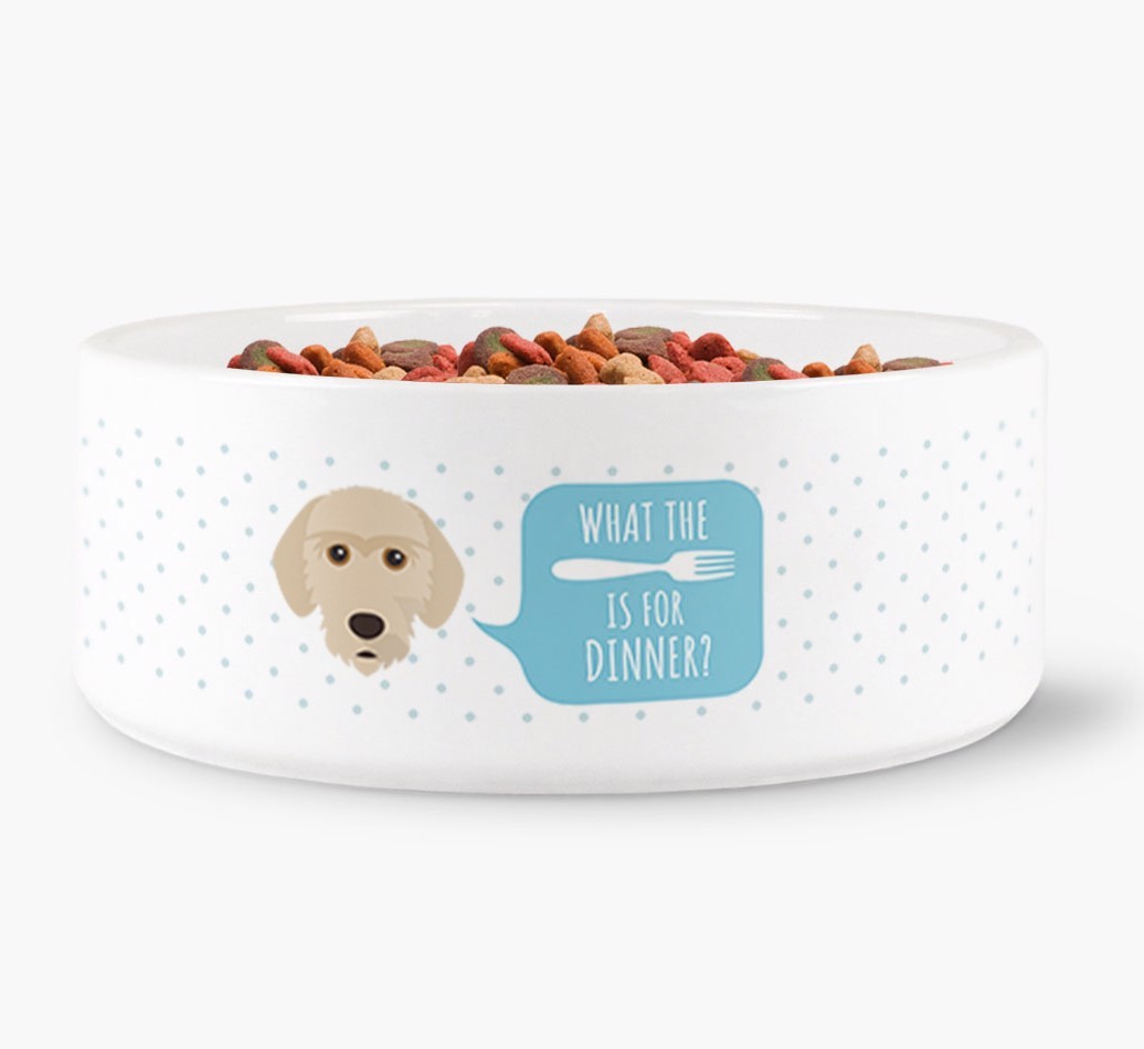 'What's for dinner?' Dog Bowl for your {breedFullName}