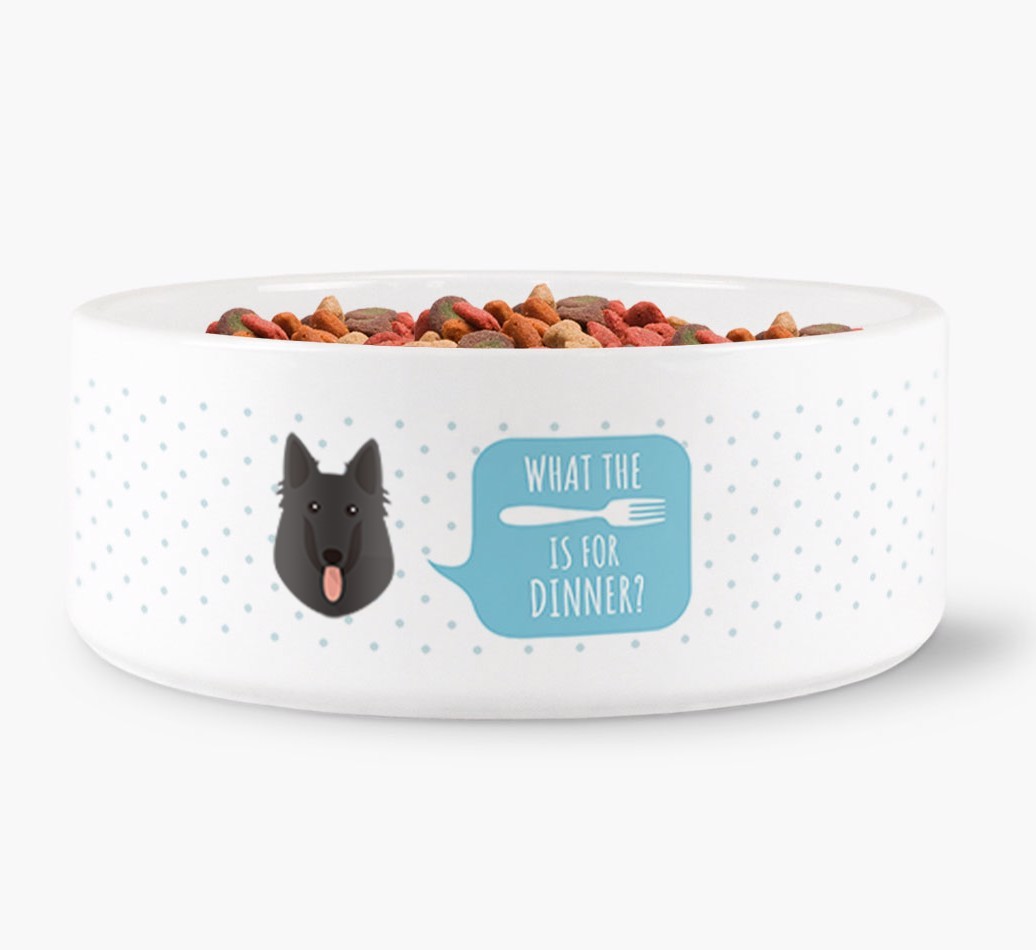 'What's for dinner?' Dog Bowl for your {breedFullName}