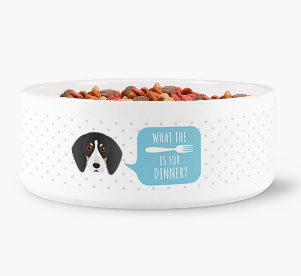'What's for dinner?' Dog Bowl for your {breedFullName}
