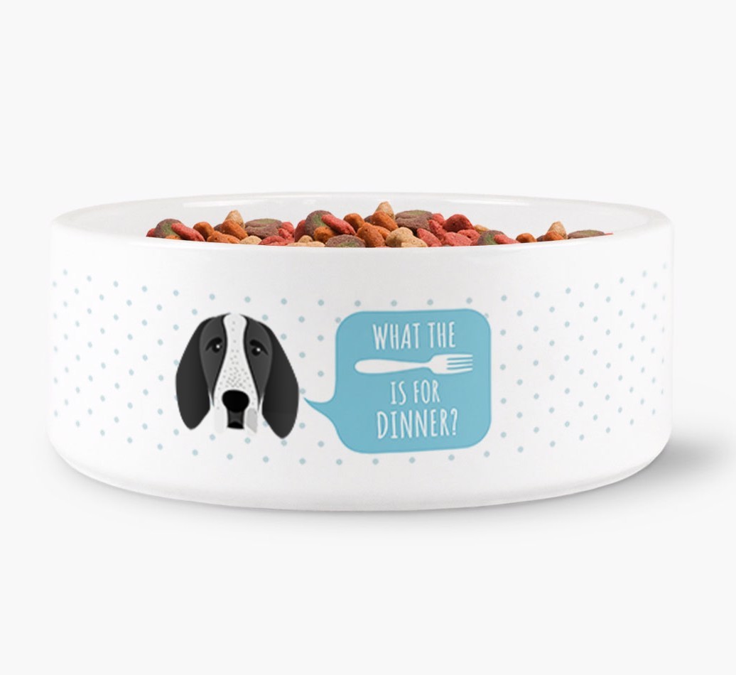 'What's for dinner?' Dog Bowl for your {breedFullName}