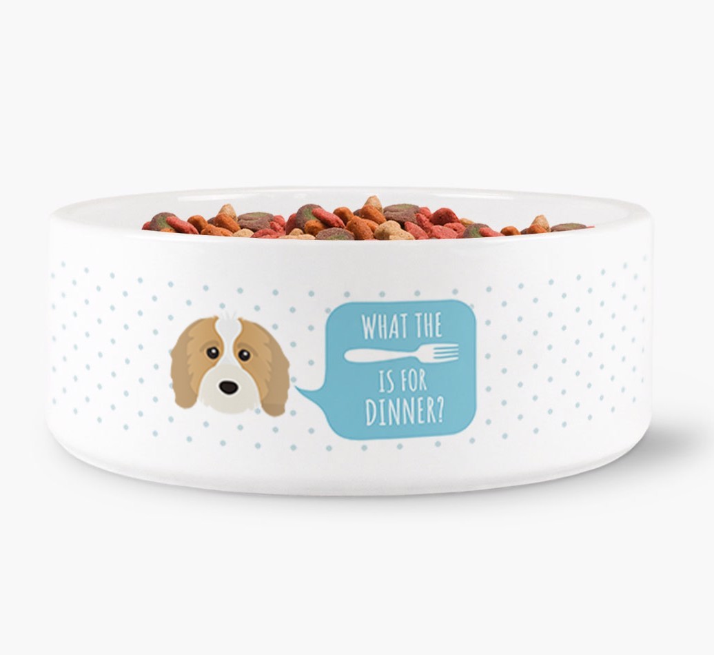 'What's for dinner?' Dog Bowl for your {breedFullName}
