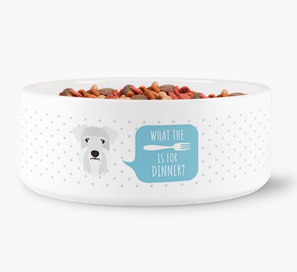 'What's for dinner?' Dog Bowl for your {breedFullName}