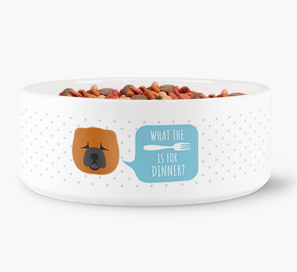 'What's for dinner?' Dog Bowl for your {breedFullName}