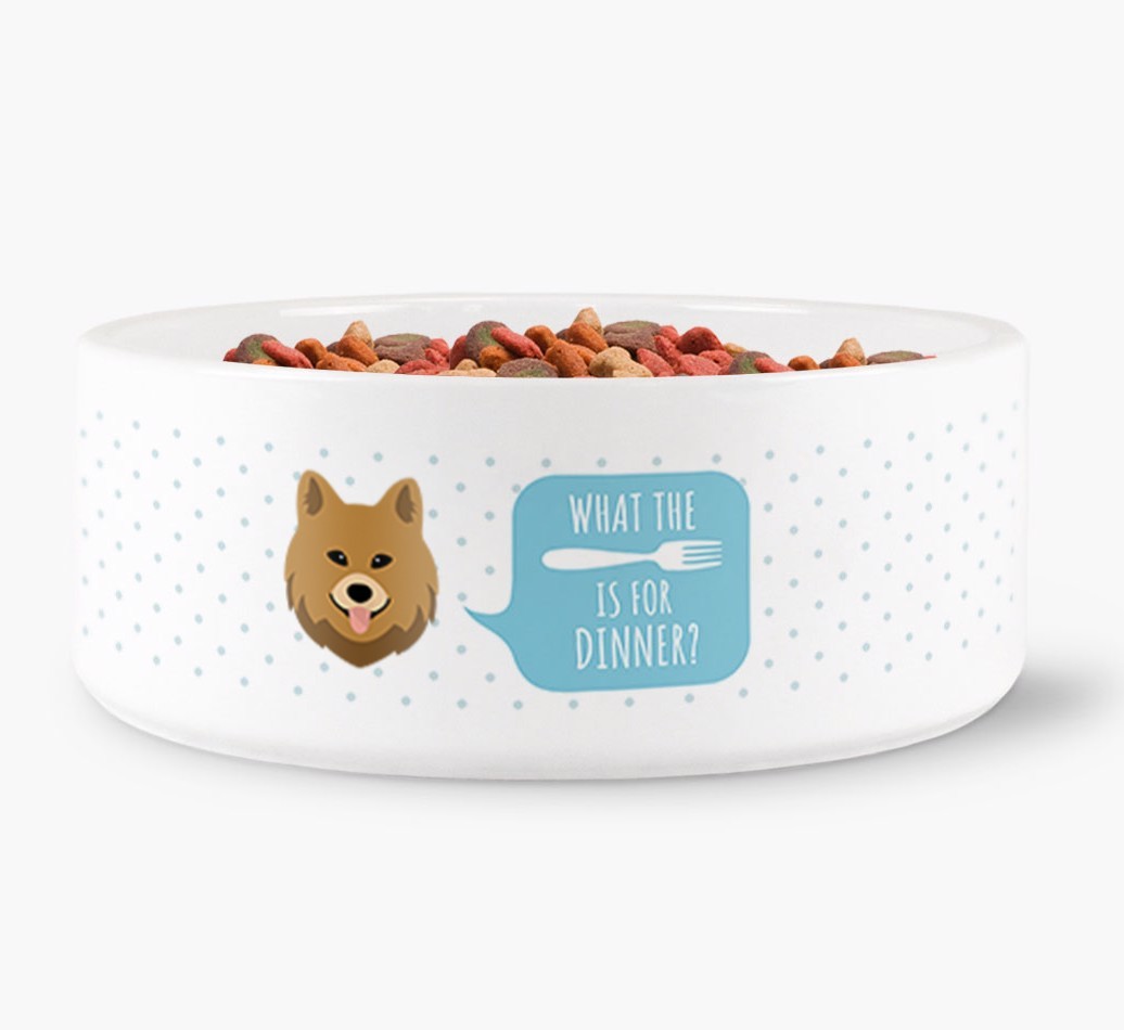 'What's for dinner?' Dog Bowl for your {breedFullName}