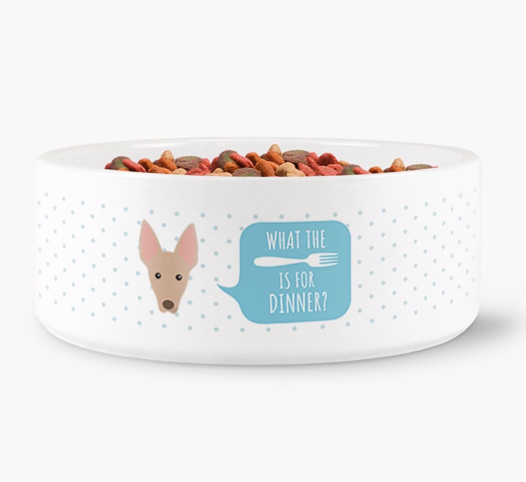 'What's for dinner?' Dog Bowl for your {breedFullName}