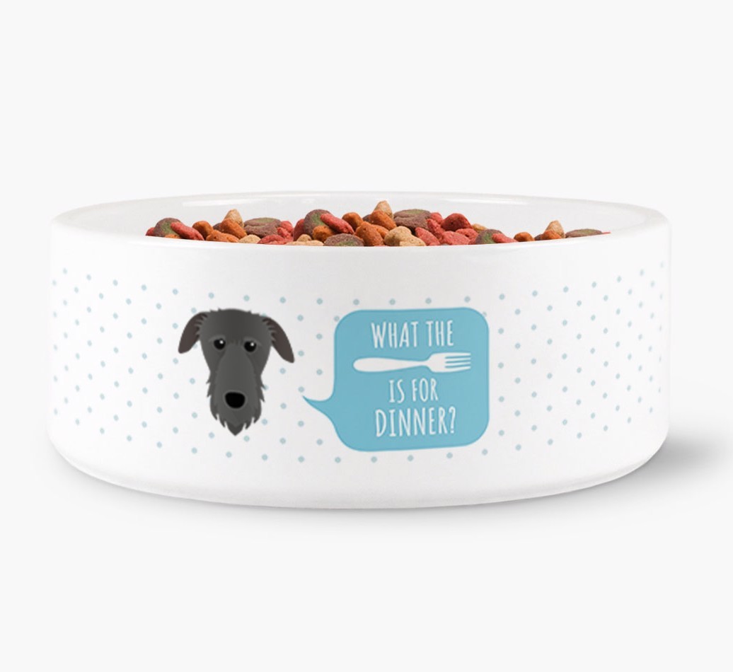 'What's for dinner?' Dog Bowl for your {breedFullName}
