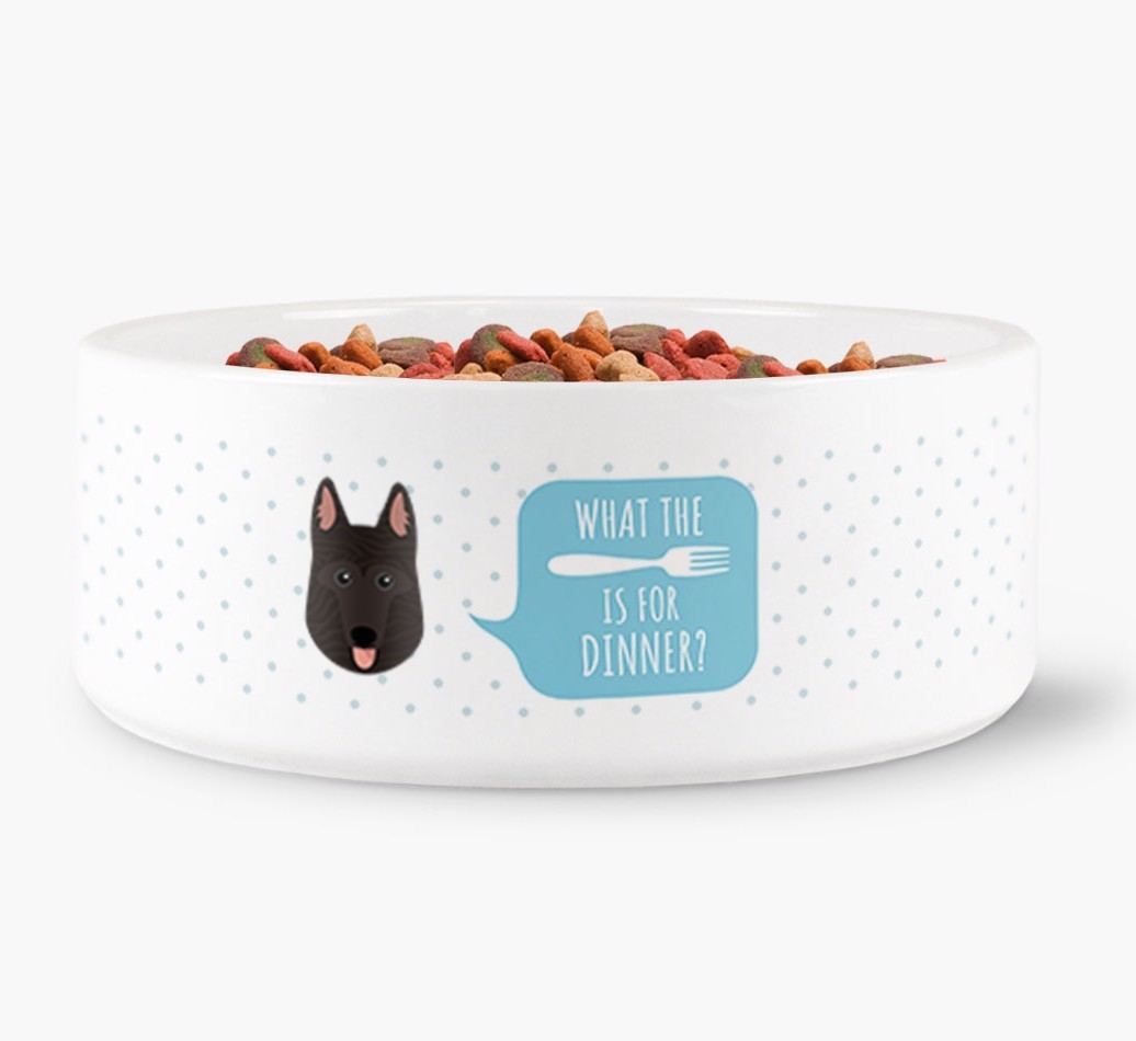 'What's for dinner?' Dog Bowl for your {breedFullName}