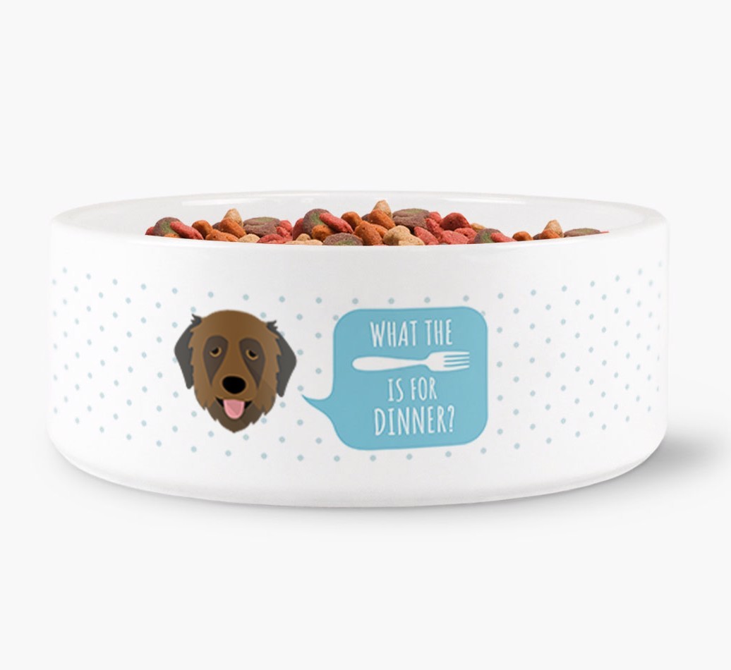 'What's for dinner?' Dog Bowl for your {breedFullName}