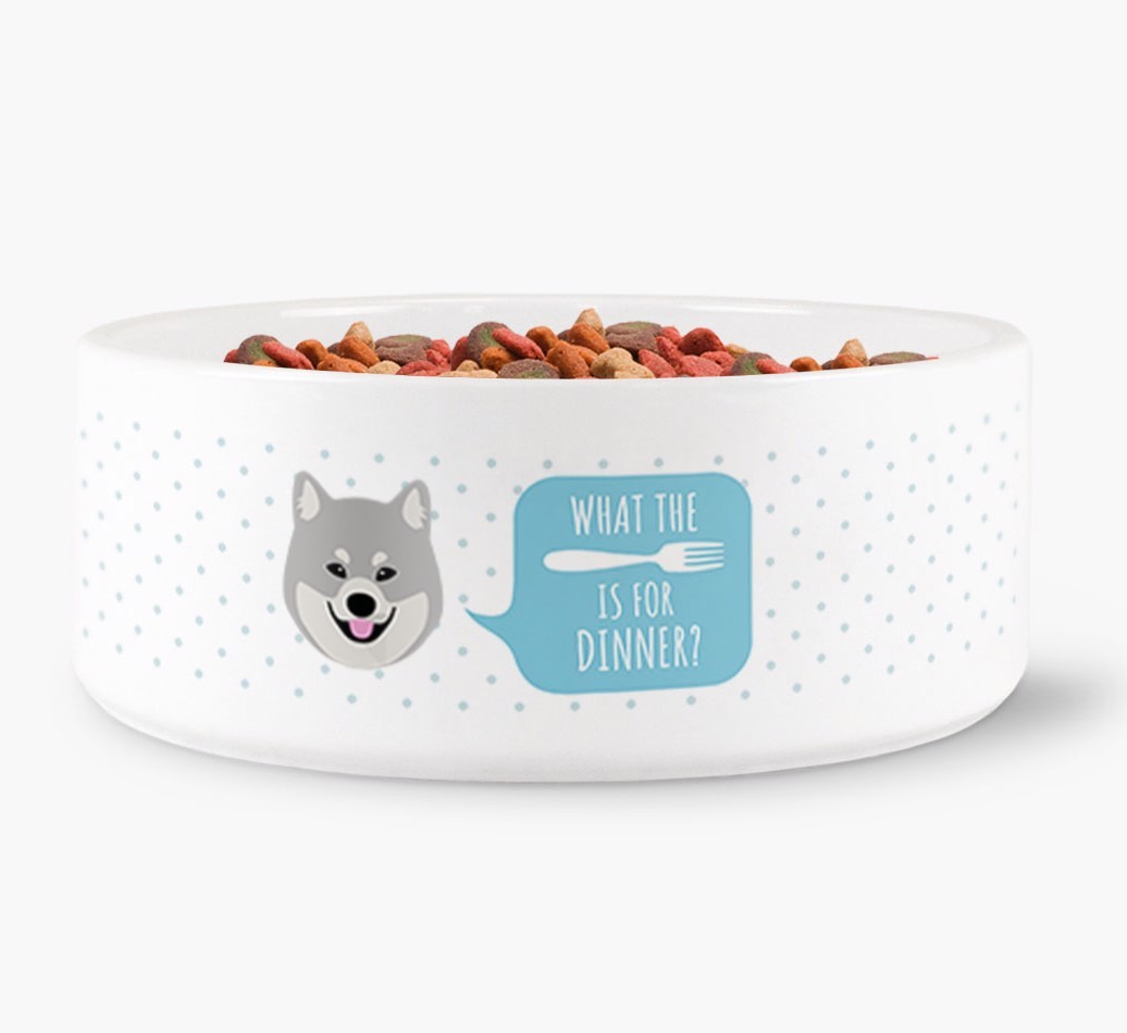 'What's for dinner?' Dog Bowl for your {breedFullName}