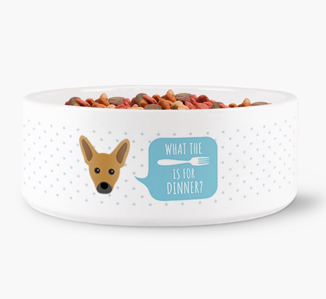 'What's for dinner?' Dog Bowl for your {breedFullName}