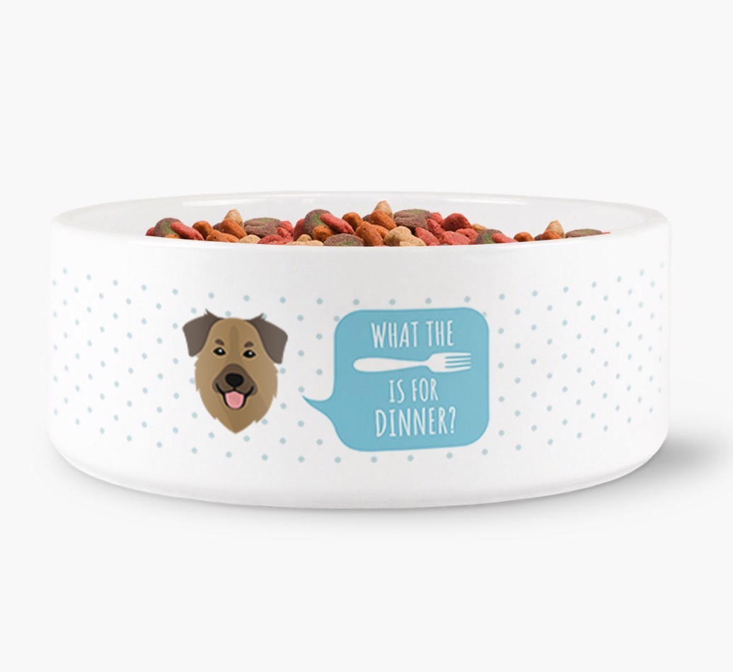 'What's for dinner?' Dog Bowl for your {breedFullName}
