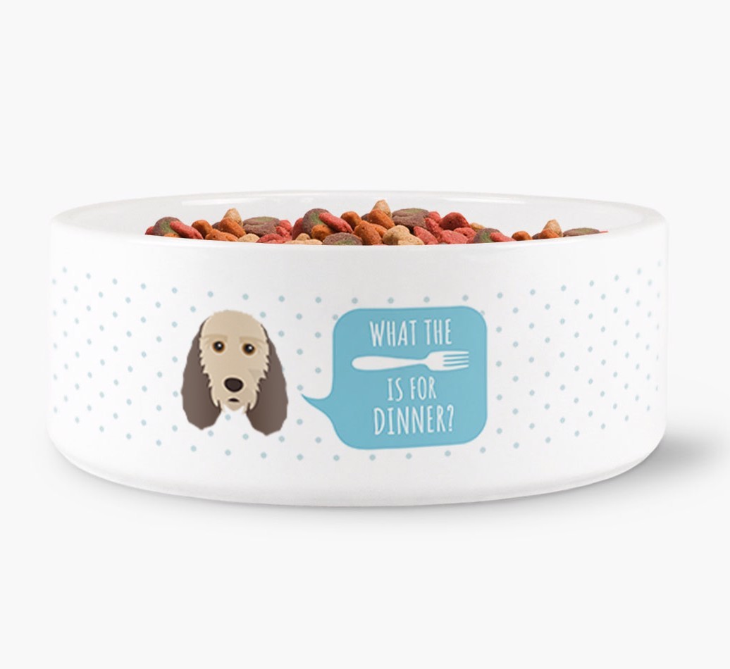 'What's for dinner?' Dog Bowl for your {breedFullName}