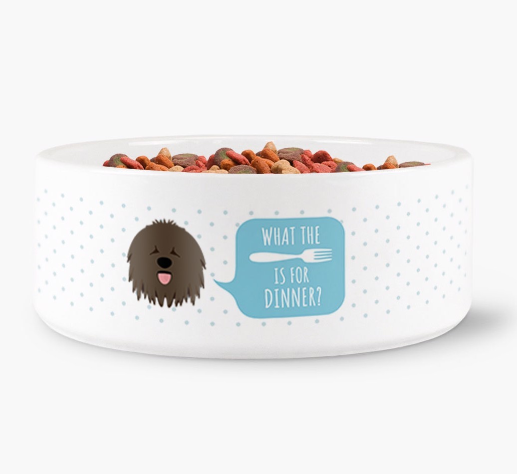 'What's for dinner?' Dog Bowl for your {breedFullName}