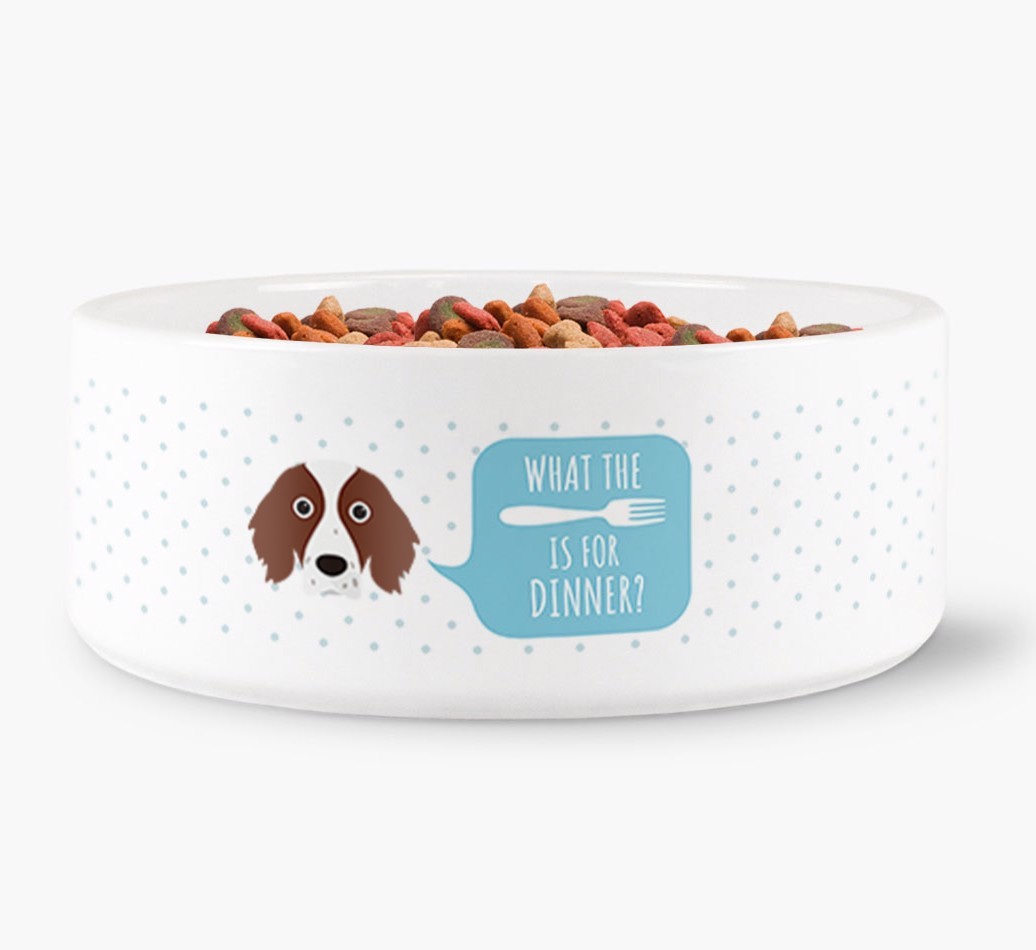 'What's for dinner?' Dog Bowl for your {breedFullName}