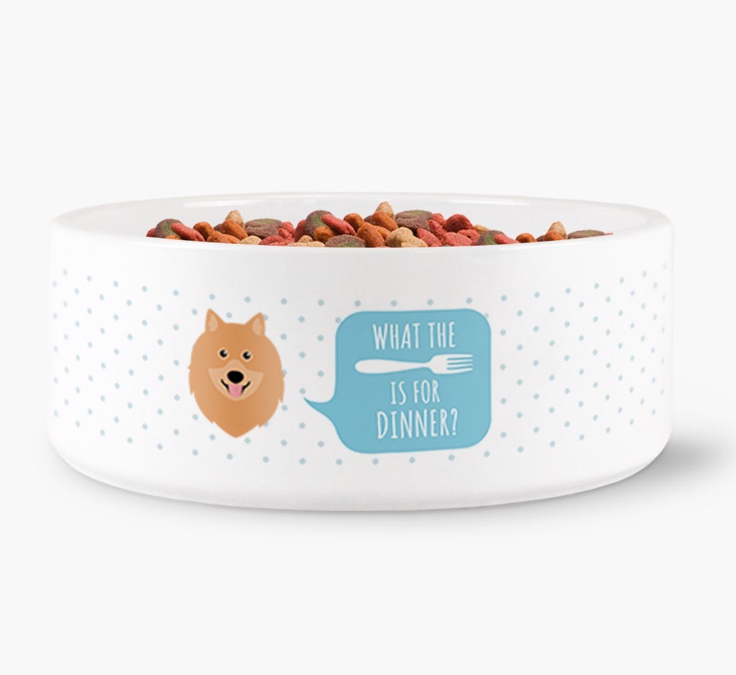 'What's for dinner?' Dog Bowl for your {breedFullName}