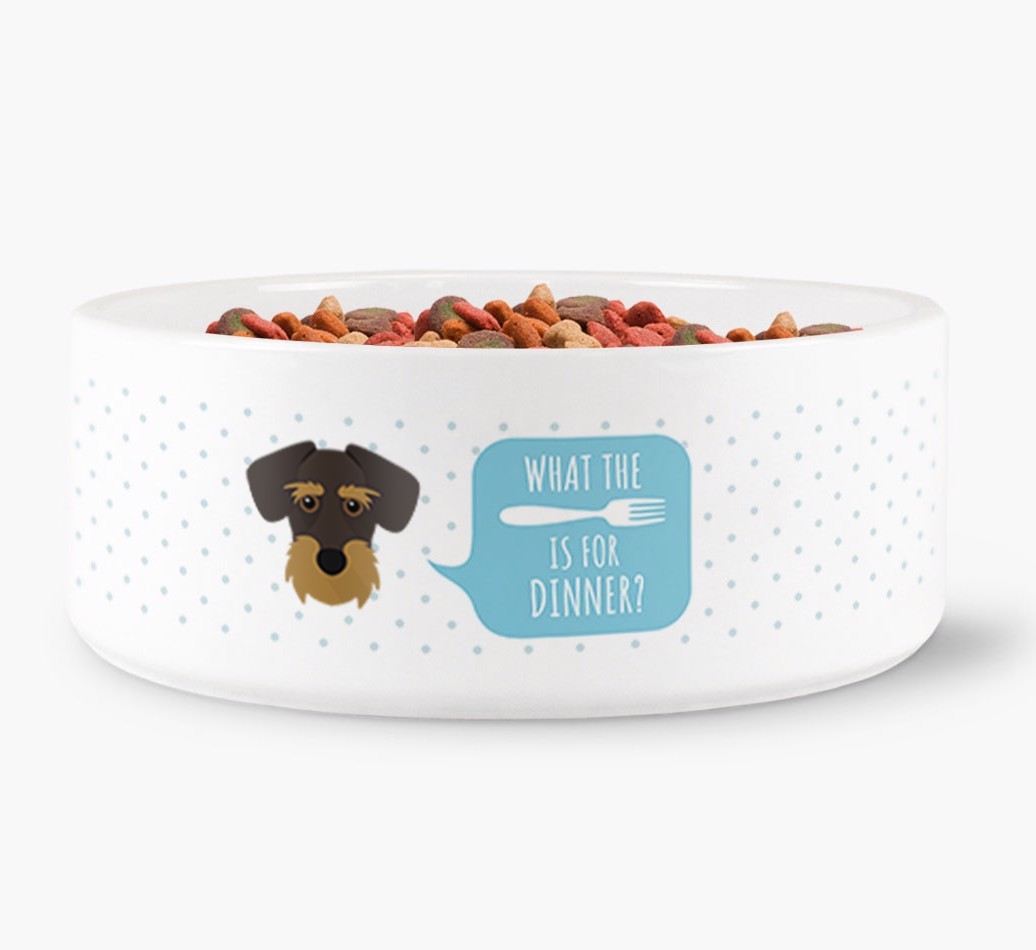 'What's for dinner?' Dog Bowl for your {breedFullName}