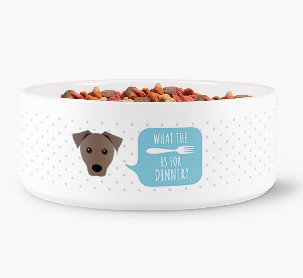 'What's for dinner?' Dog Bowl for your {breedFullName}