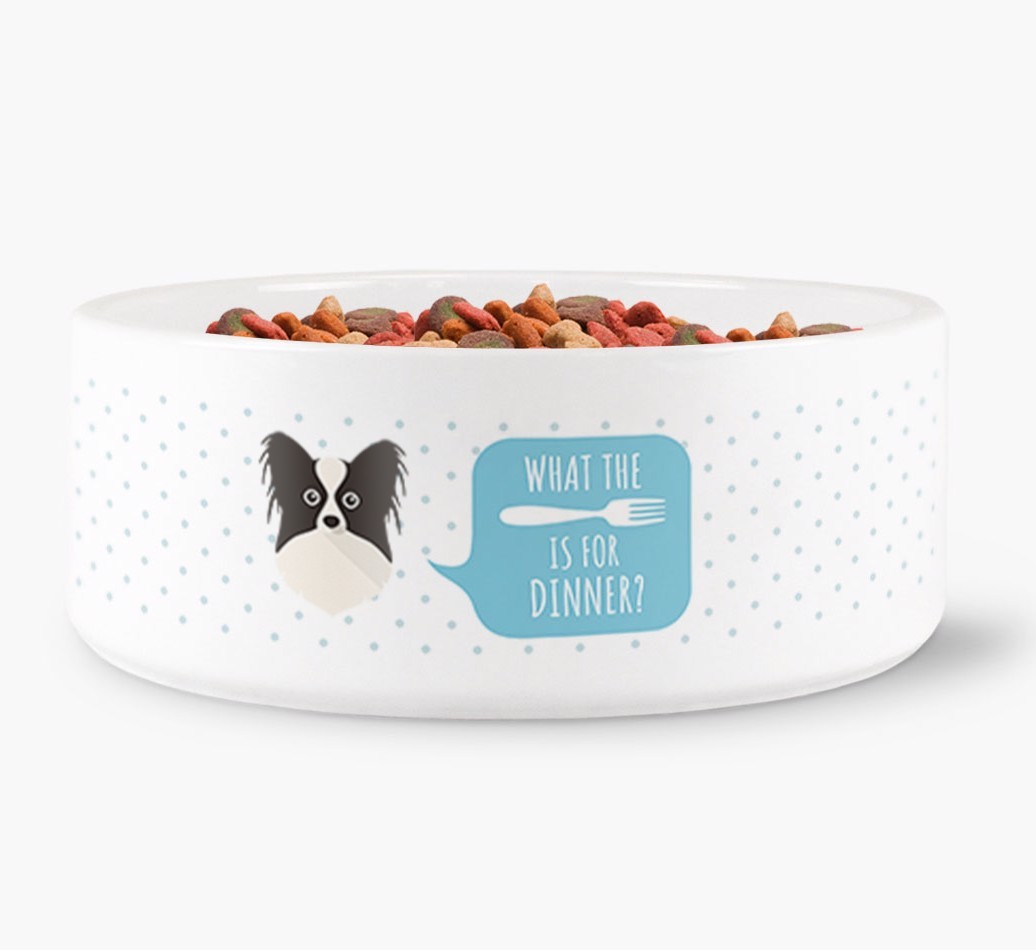 'What's for dinner?' Dog Bowl for your {breedFullName}
