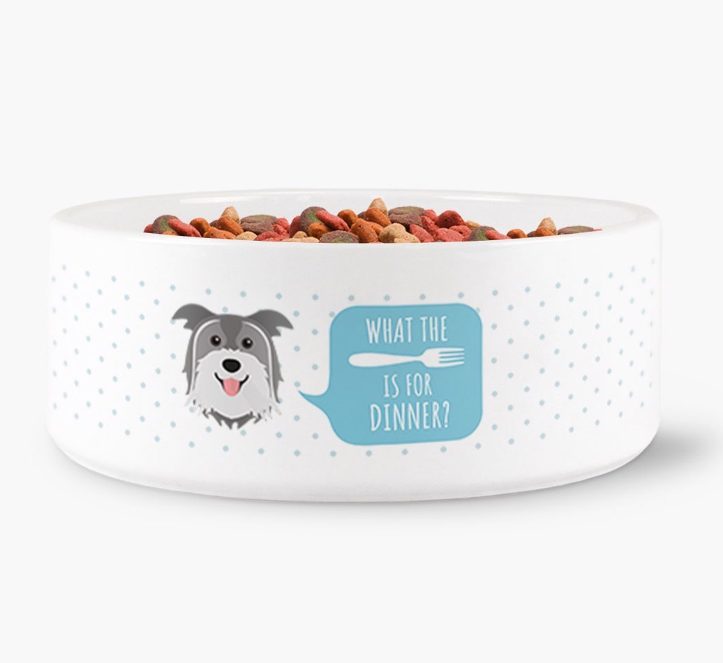 'What's for dinner?' Dog Bowl for your {breedFullName}
