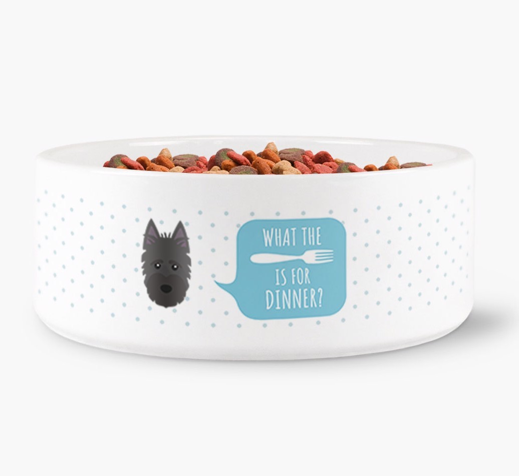 'What's for dinner?' Dog Bowl for your {breedFullName}