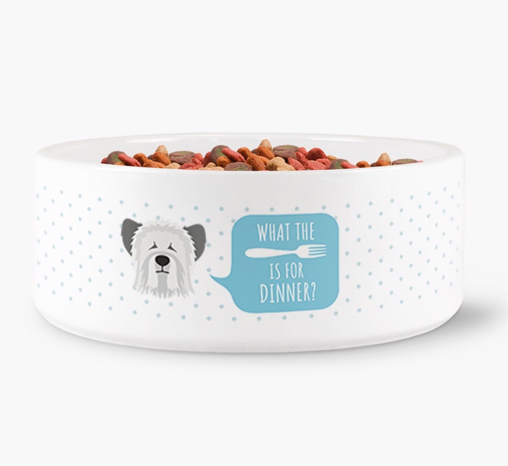 'What's for dinner?' Dog Bowl for your {breedFullName}