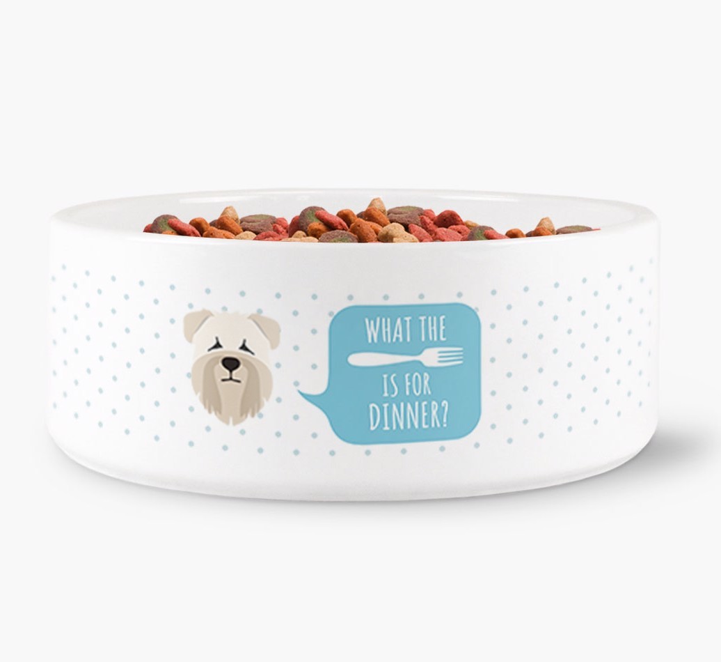 'What's for dinner?' Dog Bowl for your {breedFullName}