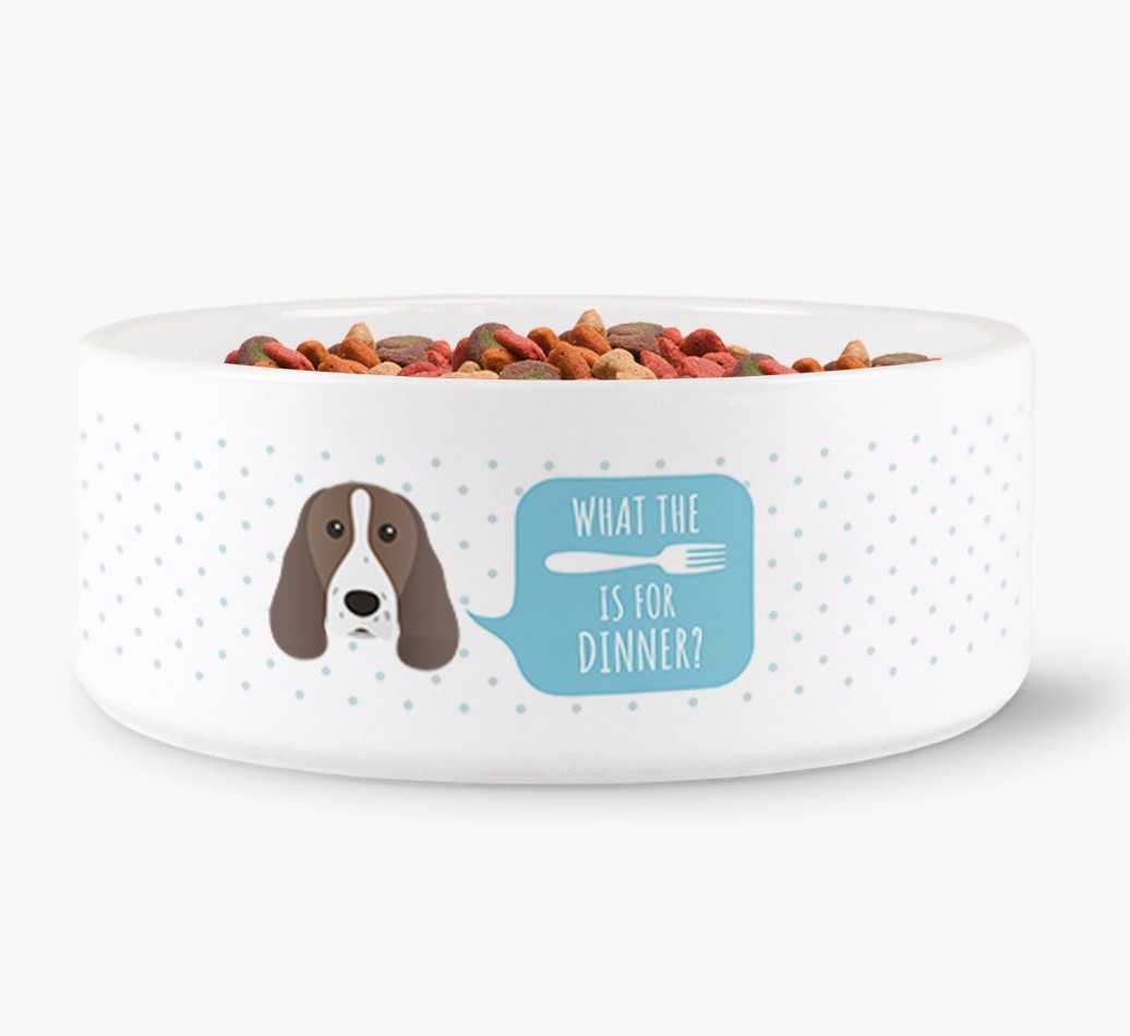 'What's for dinner?' Dog Bowl for your {breedFullName}