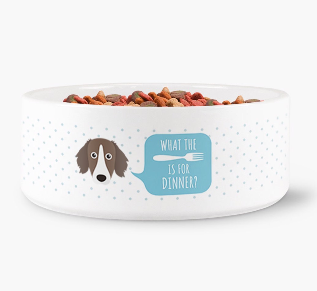 'What's for dinner?' Dog Bowl for your {breedFullName}