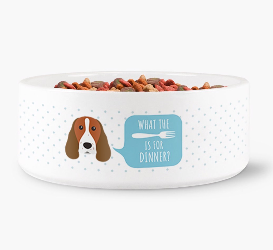 'What's for dinner?' Dog Bowl for your {breedFullName}