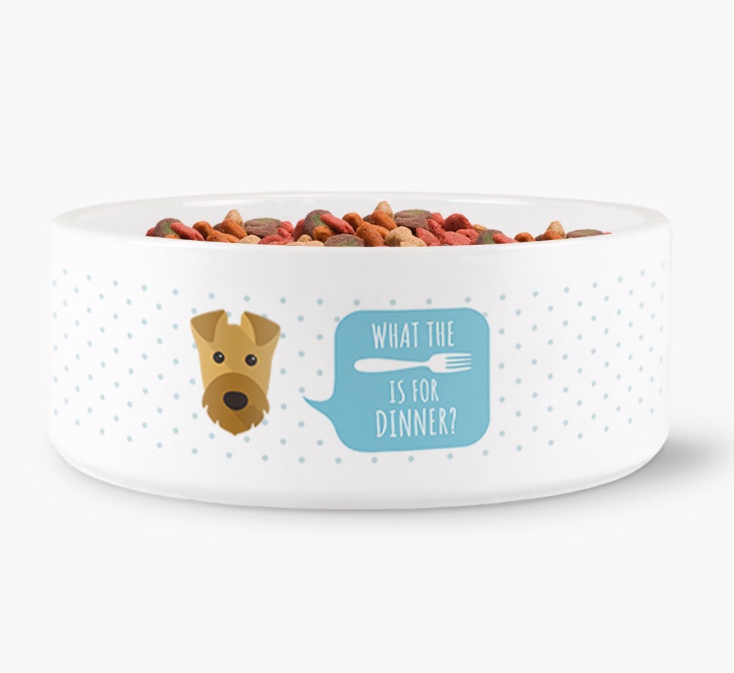 'What's for dinner?' Dog Bowl for your {breedFullName}