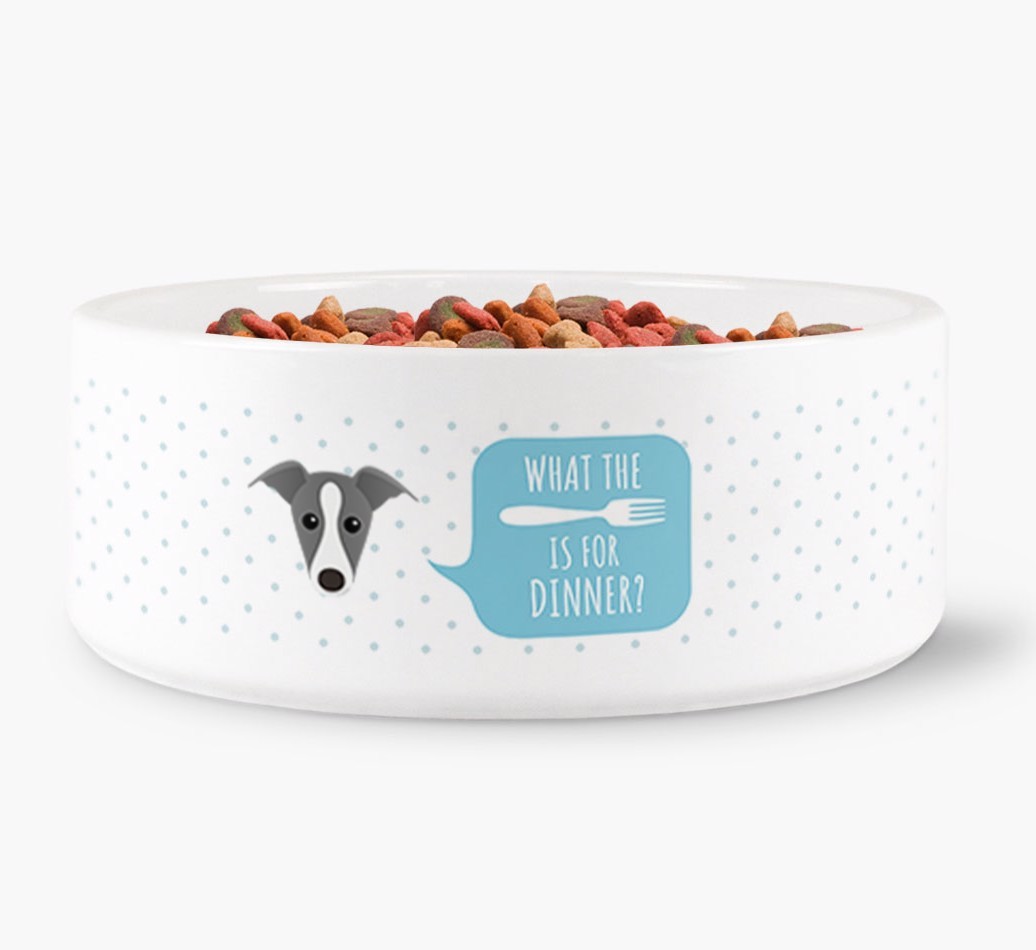 'What's for dinner?' Dog Bowl for your {breedFullName}