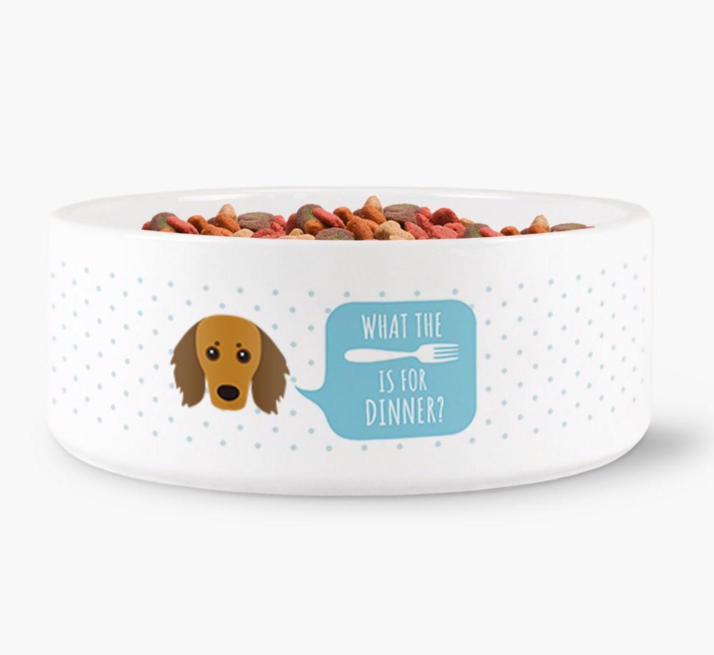 'What's For Dinner?' - Personalized Dog Bowl for your {breedFullName}