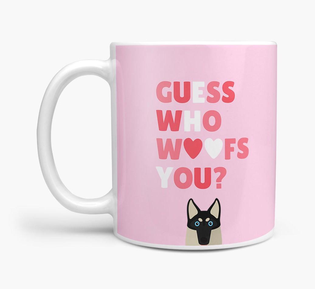 'Guess Who Woofs You' Mug With {breedFullName} Icon
