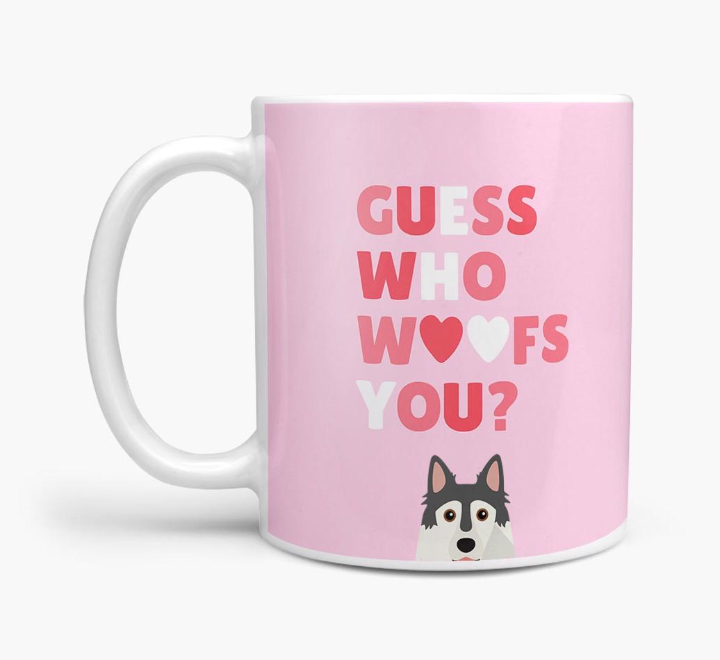 'Guess Who Woofs You' Mug With {breedFullName} Icon