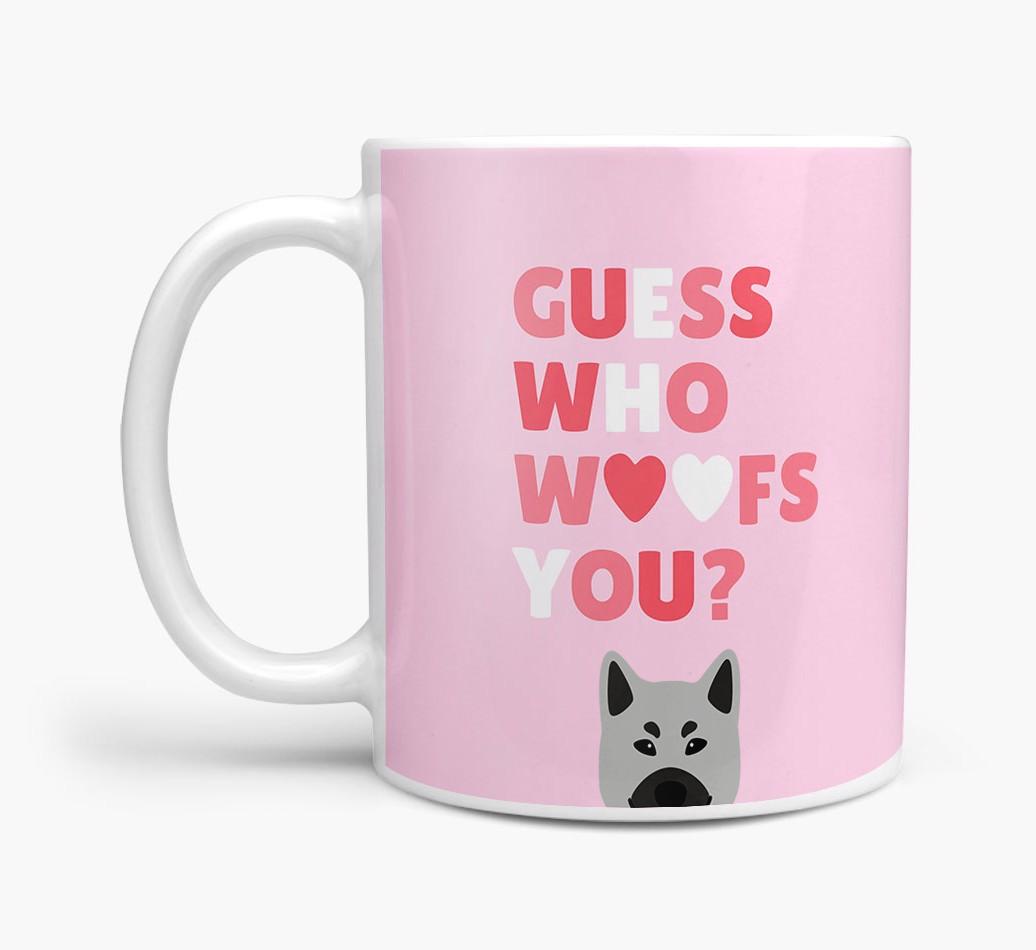 'Guess Who Woofs You' Mug With {breedFullName} Icon