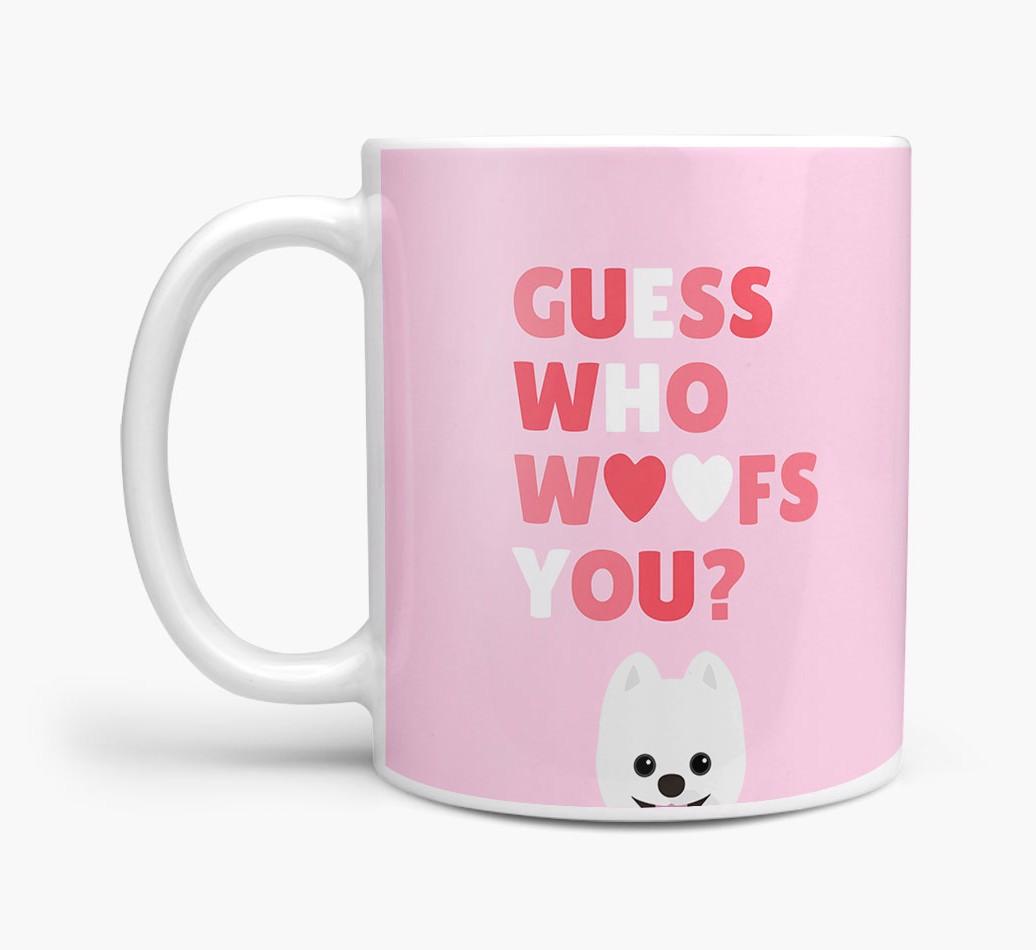 'Guess Who Woofs You' Mug With {breedFullName} Icon