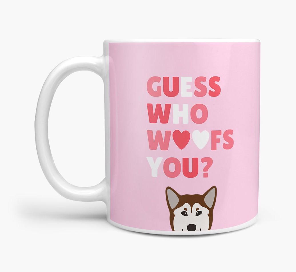 'Guess Who Woofs You' Mug With {breedFullName} Icon
