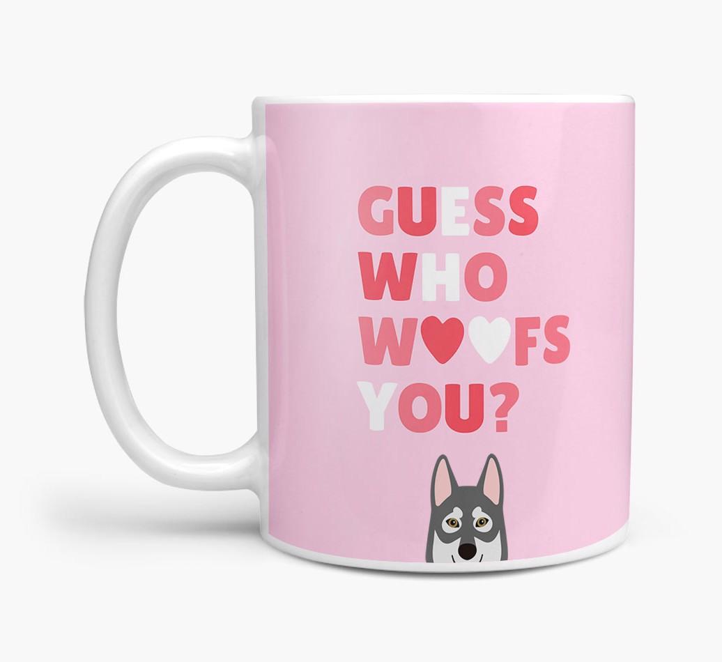'Guess Who Woofs You' Mug With {breedFullName} Icon