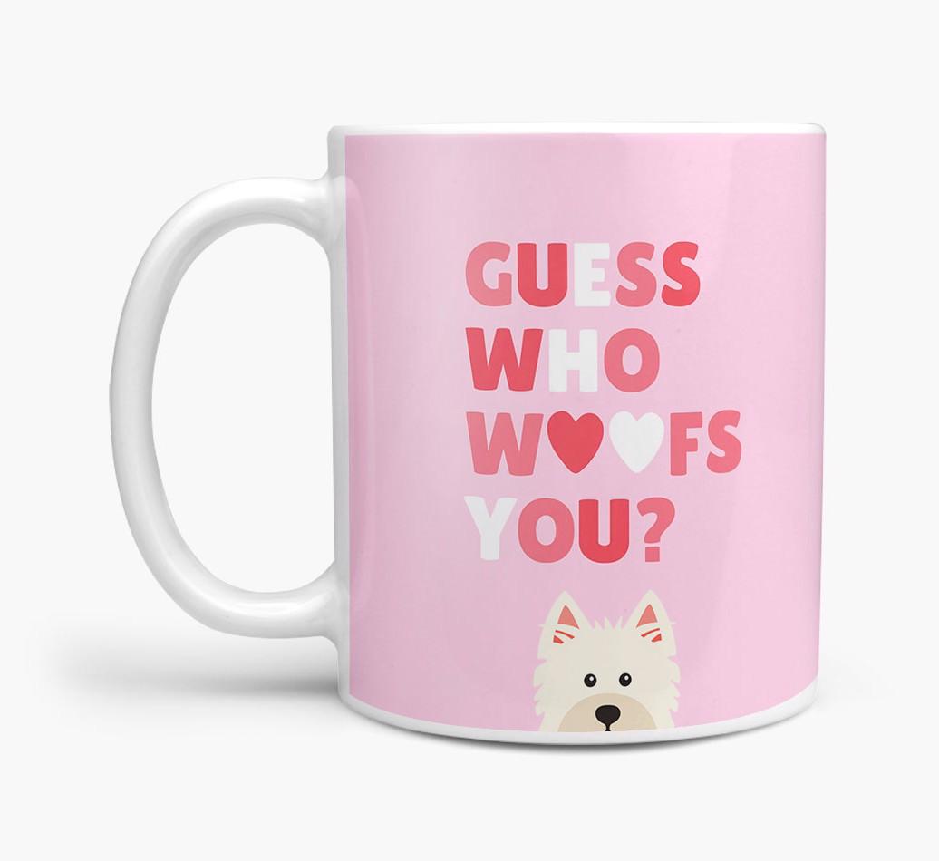 'Guess Who Woofs You' Mug With {breedFullName} Icon